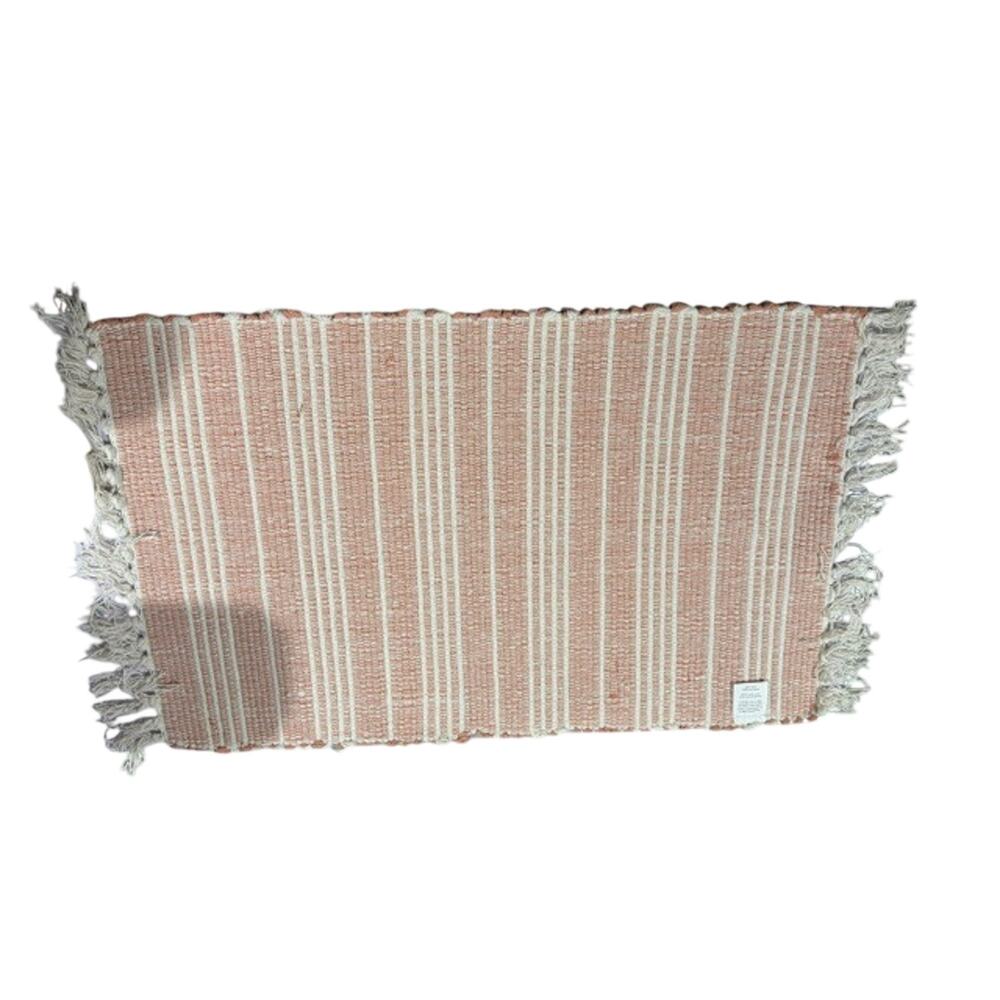 Peach Cream Striped Woven Accent Rug Fringe Farmhouse Boho Area Rug